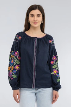 Вишиванка жіноча із лляного полотна Folk Moda S Темно-синій (veselina-298511137)