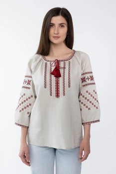 Вишиванка жіноча із бежевого лляного полотна Богуслава Чарівна Folk Moda XS Бежевий (boguslava-charvna-271611132)