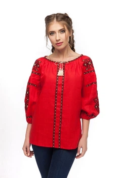 Вишиванка жіноча із лляного полотна Світодара Folk Moda 3XL Червоний (svtodara-chervona-210211164)