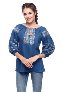 Вишиванка жіноча із лляного полотна Милослава Folk Moda 4XL Синій (miloslava-210511169)