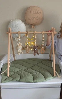 Підлоговий мобіль BABY GYM з іграшками, стійка Монтессорі, тренажер для немовлят, Лісовий, коричневий ведмедик і сірий зайчик