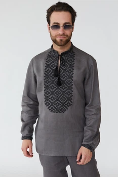 Вишиванка чоловіча із лляного полотна Folk Moda S Графітовий (793-215711140)