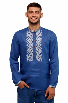 Вишиванка чоловіча із лляного полотна Folk Moda XL Синій (4006-214911156)