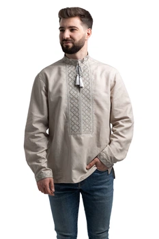 Вишиванка чоловіча із лляного полотна Честислав Folk Moda 2XL Бежевий (chestislav-287411158)