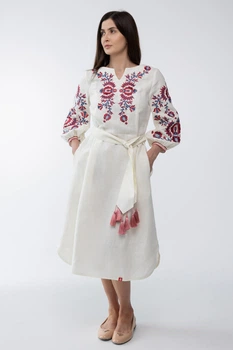 Жіноча лляна сукня-вишиванка Folk Moda XS Молочний (5025-286811135)
