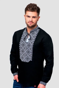 Вишиванка чоловіча із лляного полотна Folk Moda S Чорний (783-215311140)