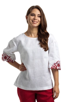 Жіноча вишита блуза із лляного полотна Folk Moda M Білий (zh0302-teq-281611142)
