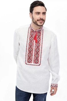Вишиванка чоловіча із лляного полотна Folk Moda M Білий (miroslav-bordovo-chervonij-253511141)