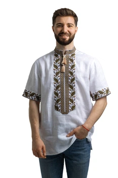 Вишиванка чоловіча із лляного полотна Дуб Folk Moda 4XL Білий (dub-252811168)