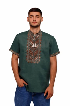 Вишиванка чоловіча із лляного полотна Folk Moda 4XL Зелений (bazhan-253611168)