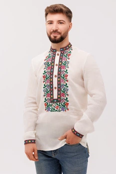 Вишиванка чоловіча із лляного полотна Добродій Folk Moda 2XL Молочний (ch1602-dobrodj-270911158)