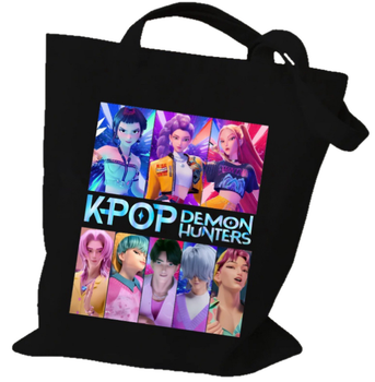 Сумка шопер тканевый Кпоп Охотиницы на демонов KPop Demon Hunters принт k-pop 40x5x34, черный (SVS)