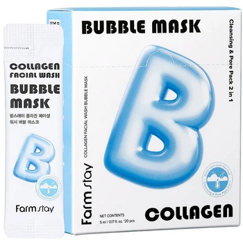 Набір бульбашкових масок для обличчя з колагеном FarmStay Collagen Facial Wash Bubble Mask 5 мл*20 шт (8809136715237)