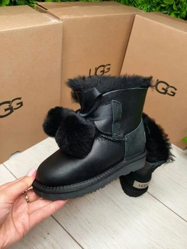 УГГ Дитячі Чорні Шкіряні з Бубонами UGG AUSTRALIA GITA BOOT FOR KIDS BLACK (28/29, чорний)