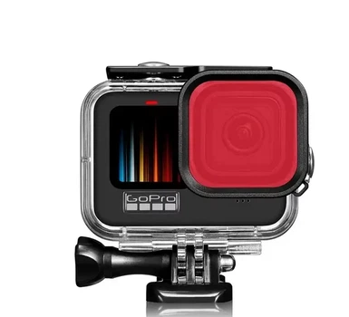 Защитный корпус чехол аквабокс для экшн камеры GoPro Hero 9 Black водонепроницаемый + красный фильтр FR54-R