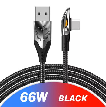 Кутовий кабель 90 градусів 66W 6A USB Type-C, зарядний шнур для швидкого заряджання телефону S1
