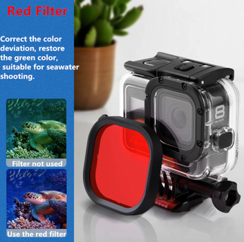 Защитный корпус чехол аквабокс для экшн камеры GoPro Hero 8 Black водонепроницаемый + красный фильтр DE21R