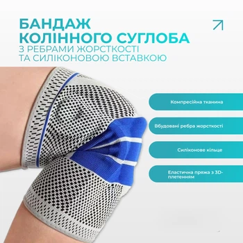 Бандаж (фиксатор) коленного сустава с ребрами жесткости и силиконовой вставкой. Размер S Os-1155