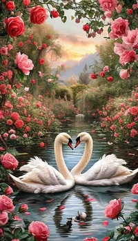 Алмазная мозаика ColorArt 30x50 Лебеди любви + голограммные алмазики TP910