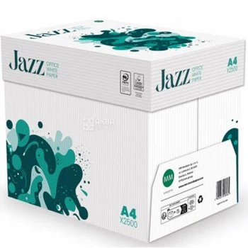 Ящик офисной бумаги MM JAZZ белой, класс С, А4, 75г/м2, 1 ящик 5 пачек по 500 листов
