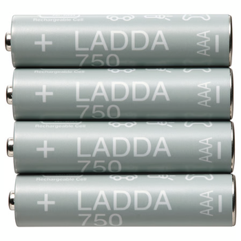 Аккумуляторные батарейки IKEA LADDA 4 шт AAA (HR03) 750 mAh 1.2V Ni-MH многоразовые аккумуляторы набор ИКЕА ЛАДДА 905.098.19
