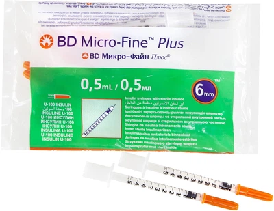 Шприц инсулиновый Becton Dickinson BD Micro-Fine 0.5 мл U-100 31G 0.25 x 6 мм №10 (0382904904012)