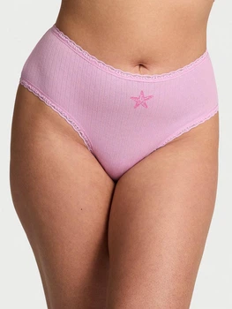 Женские трусики Victoria’s Secret (34312955164533) Cotton Lace-Waist Cheeky XL розовые