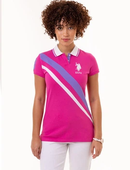 Женская футболка поло U.S. Polo Assn. DIAGONAL DOUBLE SASH XS розовая (786660696363)