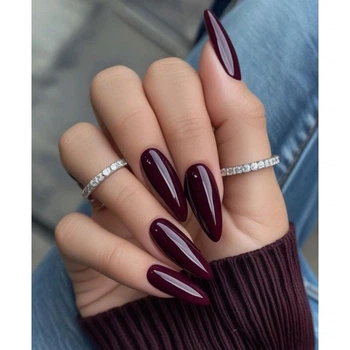 Накладные ногти Nail бордо, форма стилет, длинные, 24 шт