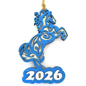 Новогодняя игрушка "Год Лошади 2026" с магнитом 10х6.5 см Синий ХДФ (EW817547278)