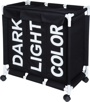 Кошик для білизни Vilde на коліщатках трикамерний чорний 137 л (5904316472191)