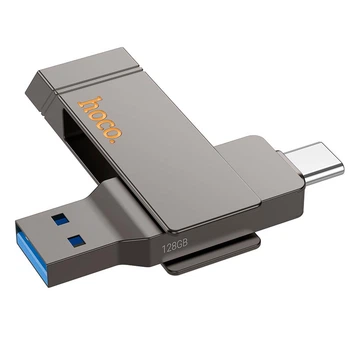 Флеш-накопитель HOCO UD15 Grey 128GB USB-A USB-C USB 2.0 OTG для смартфона ноутбука ПК металлический корпус (17545)