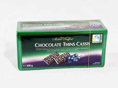 Чорний шоколад Maitre Truffout Thins Cassis Chocolate Чорна смородина 200 г
