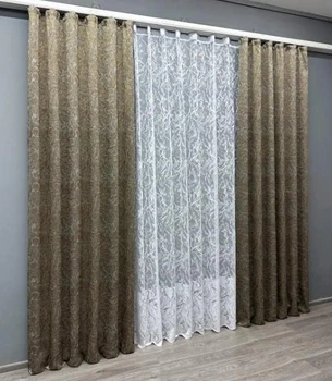 Комплект штори та тюль жакард 2 шт. 1х2,7м+3х2,7м. Колір капучино