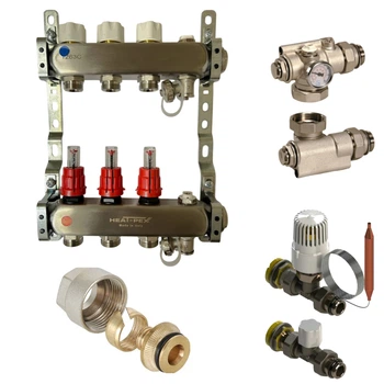 Колектор для теплої підлоги Heat Pex 1x3/4 на 3 контури з витратомірами євроконус