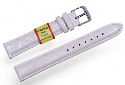 Кожаный ремешок для часов MODENO Spaine 18 мм (MOD18W3-26) белый с тиснением, ремешок из натуральной кожи со стальной застежкой, классический ремень для наручных часов