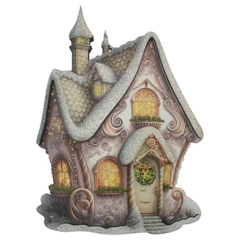 Ёлочная игрушка деревянная MIS LT Домик-замок розовый 9×12,5×0,6 см
