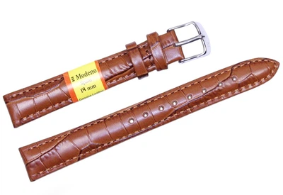 Кожаный ремешок для часов MODENO Spaine 14 мм (MOD14W2-06) коричневый, ремешок из натуральной кожи со стальной застежкой, классический ремень для наручных часов