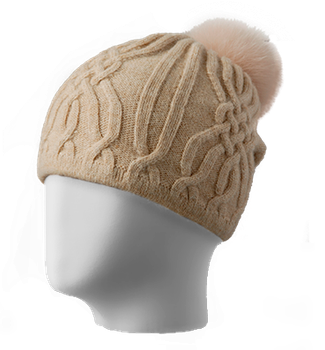 Шапка женская из пряжи с меховым помпоном GRACE One Size (54-60) Бежевый