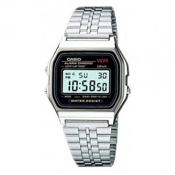 Мужские классические часы Casio A159W-N1 серебристые с белым циферблатом