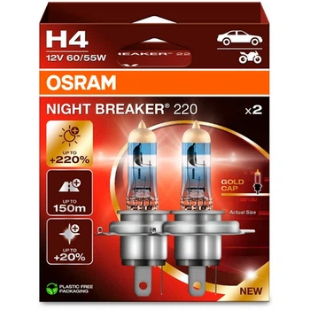 Галогенные лампы Osram H4 Night Breaker 220 64193NB220-2HB +220% 60/55w P43t