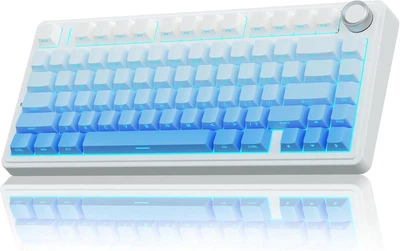 Бездротова ігрова механічна клавітура AULA F75 Cloud blue / Блакитно-білий градієнт / Бічне гравірування, 75%, Hot-Swap, RGB, 2.4GHz/Bluetooth/USB