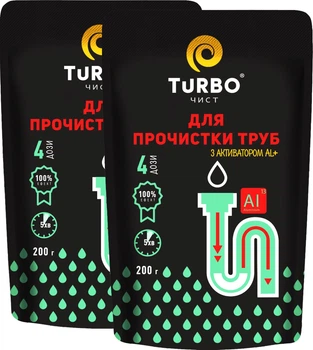 Упаковка гранул TURBOчист для прочистки каналізаційних труб з алюмінієвим активатором 200 г х 2 шт (4820178066365)