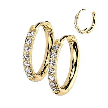 Титановые серьги конго Spikes TERH02-12-GD серьги-кольца золотистого цвета с фианитами (Диаметр: 12мм)