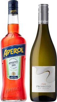 Аперитив Aperol Aperitivo 0.7 л 11% + Вино ігристе ONDE Prosecco Frizzante Doc Treviso Dry біле сухе 0.75 л 11% (8002230000302+8000037000310)