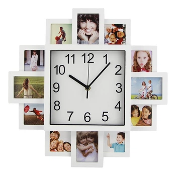 Настенные часы с фоторамками для 12 фото 2-в-1 “Family Moments” 38.5*38.5 белый 9007