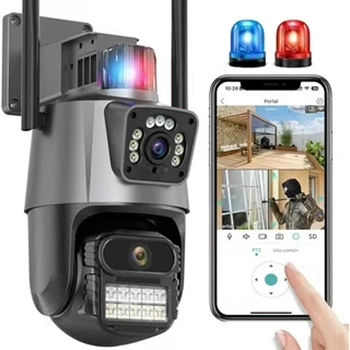Уличная поворотная Wi-Fi камера видеонаблюдения P11 6MP Dual Lens PTZ с датчиком движения и ночным видением (iCSee)