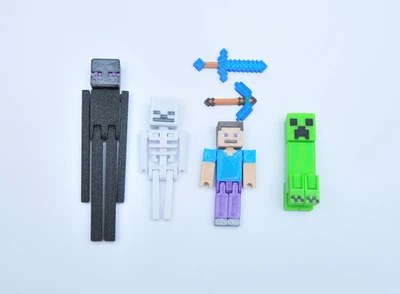 Набор фигурок Майнкрафт 4шт + оружие Стив Криппер Эндер-мен Скелет Minecraft