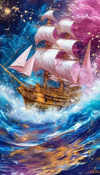 Алмазная мозаика ColorArt 30x50 Корабль в море фантазий + голограммные алмазики TP914