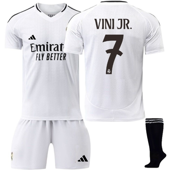 Футбольна форма дитяча VINI JR. (Вінісіус Жуніор) 7 Реал Мадрид (Real Madrid) + гетрі чорні (размер 34-38) сезон 24/25, розмір 164 зріст 145-155 см, біла